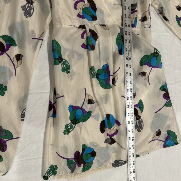 Intimissimi Womens Blouse L Beige Floral Tie Back Silk Empire Waist - Picture 5 of 7